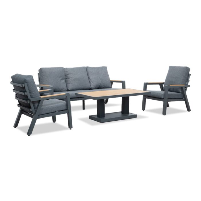 LUX outdoor living Budapest stoel-bank loungeset met verstelbare tafel 5 personen | aluminium + polywood | antraciet | 4-delig