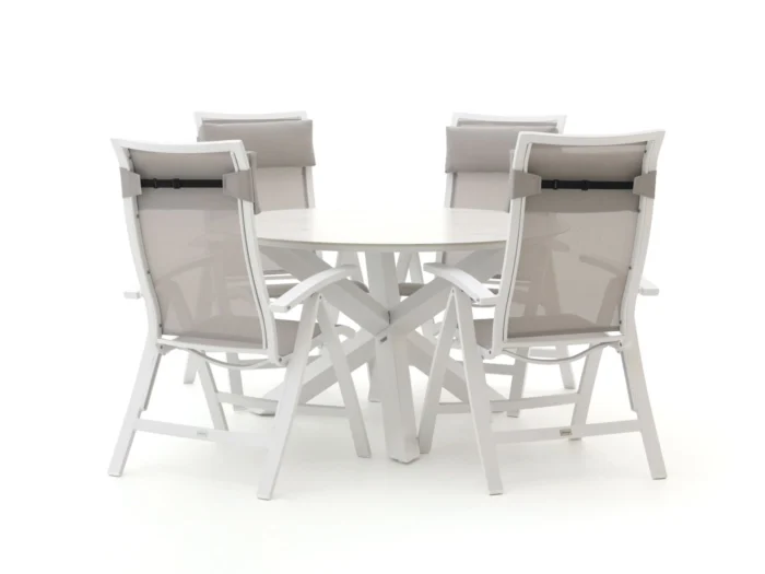 Bellagio tuinmeubelen Lugo/Lodola ø 130cm dining tuinset 5-delig verstelbaar - Wit