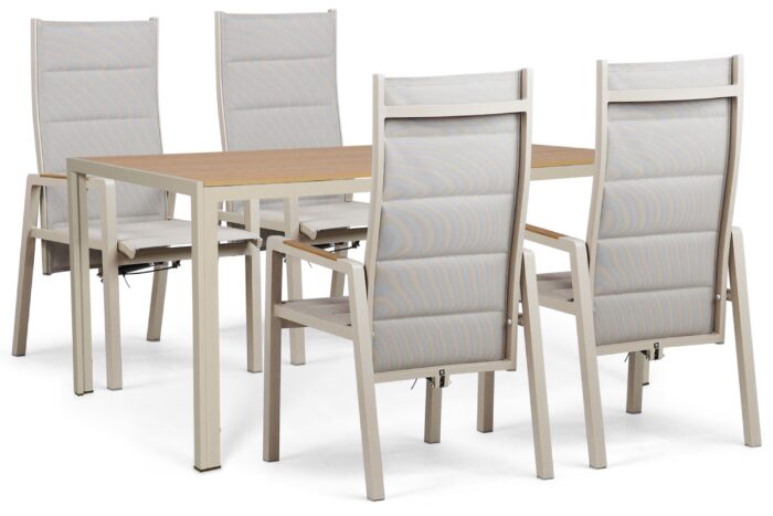 Lifestyle Garden Furniture Essence/Creta 160×90 cm dining tuinset 5-delig – Taupe-naturel-bruin