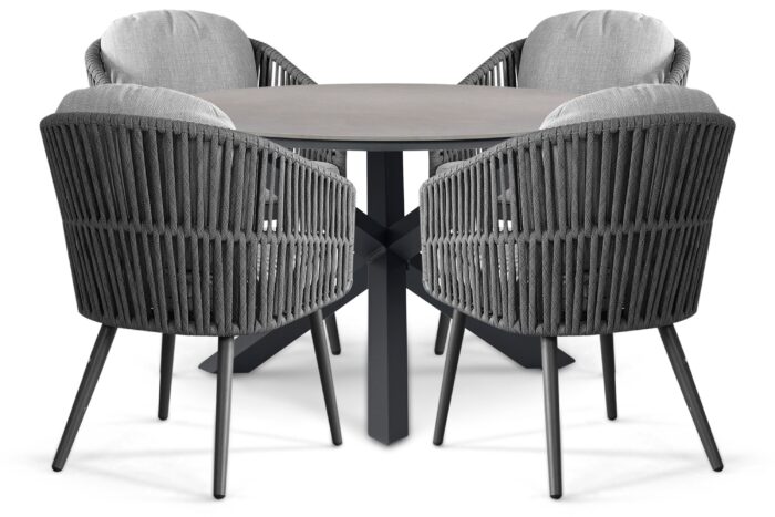 Santika Furniture Marani/Xento 120 cm dining tuinset 5-delig – Grijs-antraciet