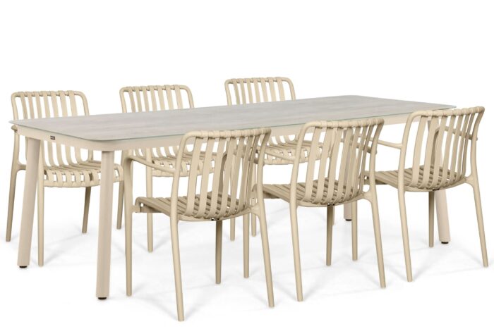 Domani Furniture Alba/Tavano 220×90 cm dining tuinset 7-delig – Zand/Beige